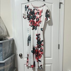 Floral White and Red Women's Dress
